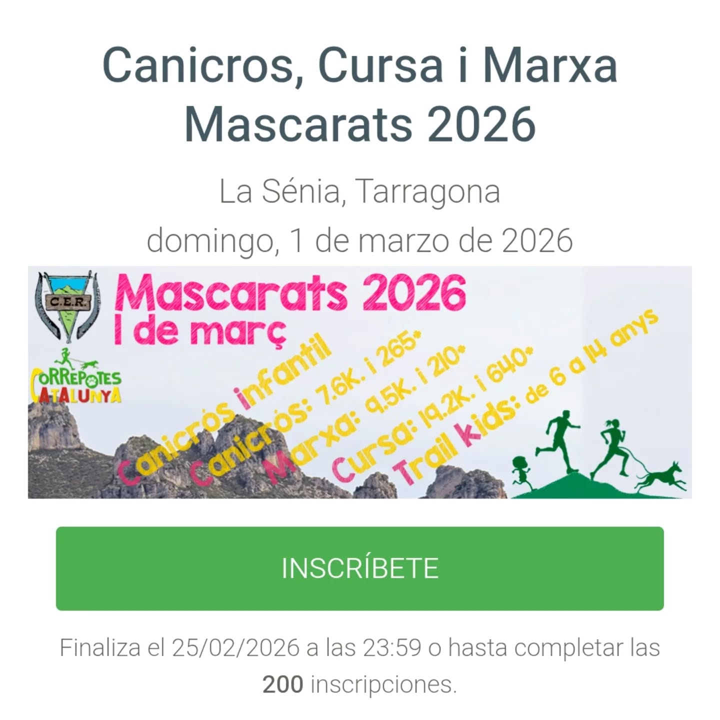 ⏳🏃‍♀️ Ja queda molt poc per a la 2a Trail Kids Mascarats!

📅 1 de març, diumenge 
⏰ 10h 
📋 Inscripció prèvia obligatòria 

A l’escola de muntanya ja estem entrenant fort 💪🌿 perquè els més petits arribin a punt per al gran dia.

Veniu a gaudir d’esport, natura i bon ambient al nostre poble amb els més menuts 🏞️👟

👉 Inscripcions a l’enllaç de les stories