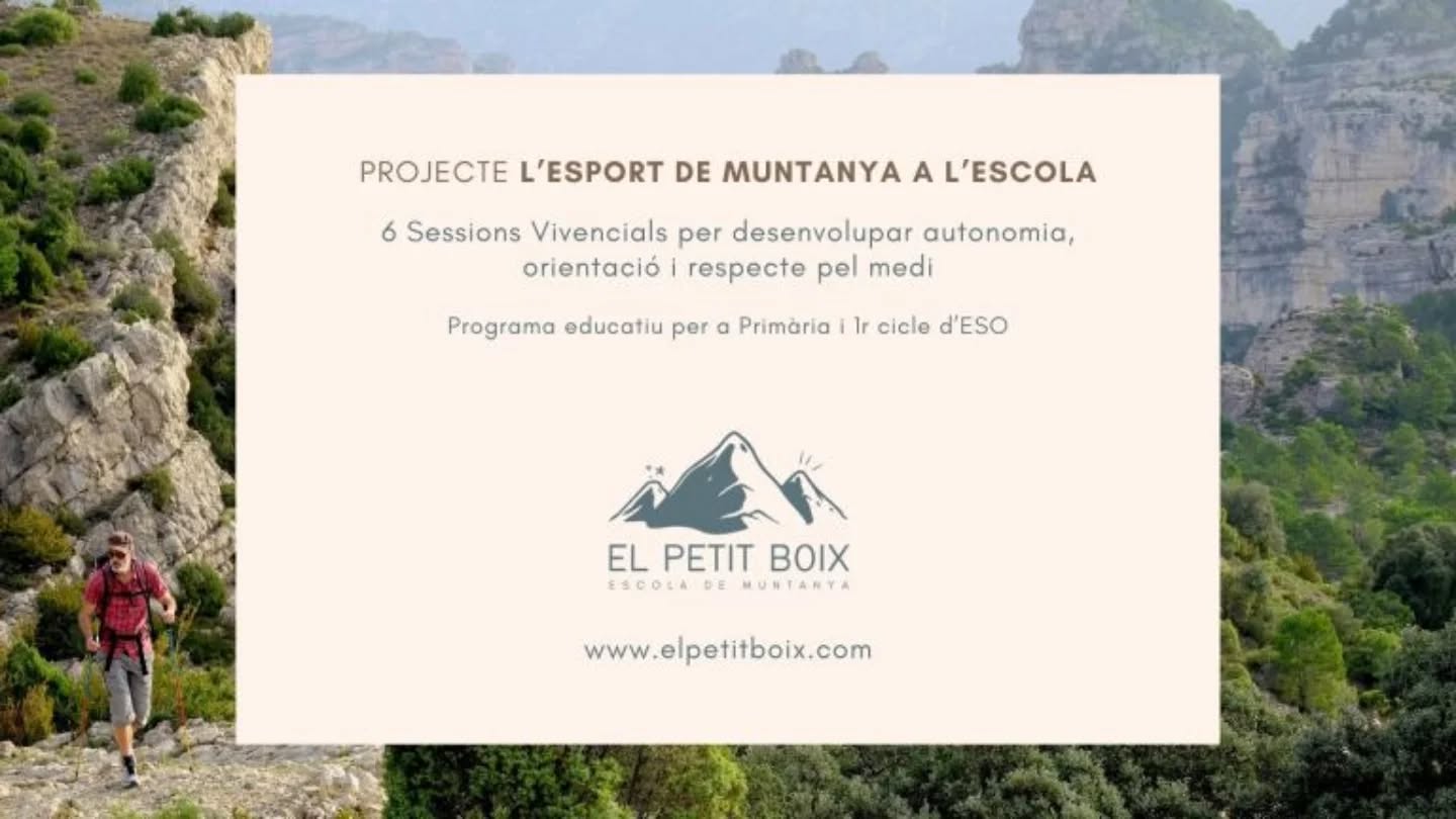 🌿🏔️ I si l'aula més gran fos la natura?

Amb el programa "Els Esports de Muntanya a l'Escola", apropem l'alumnat al medi natural a través d'activitats educatives, esportives i vivencials que complementen les classes d'Educació Física i fomenten hàbits saludables. 🌱

🥾 Senderisme interpretatiu
🧭 Orientació
🏃 Trail running
🚵 BTT
🧗 Escalada
🌍 Educació ambiental

Treballem competències com l'autonomia, el treball en equip, el respecte pel medi, la presa de decisions i la descoberta de l'entorn, tot combinant activitat física i aprenentatge. El programa està adaptat a Primària i Secundària i es pot desenvolupar tant en el mateix centre com en espais naturals propers.

Perquè conèixer la natura és el primer pas per estimar-la i protegir-la. 💚

📩 Contacta amb nosaltres i dissenyarem una proposta adaptada al teu centre.

#elpetitboix #esportsdemuntanya #educacioambiental #escola #institut